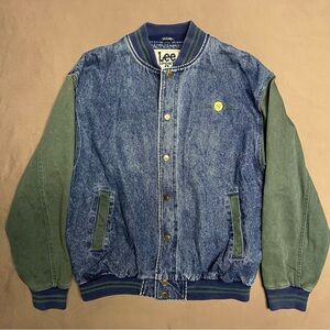 RARE Vintage Greentree Hartwell 90s Bomber Denim Blue/Green Varsity Snap Jacket